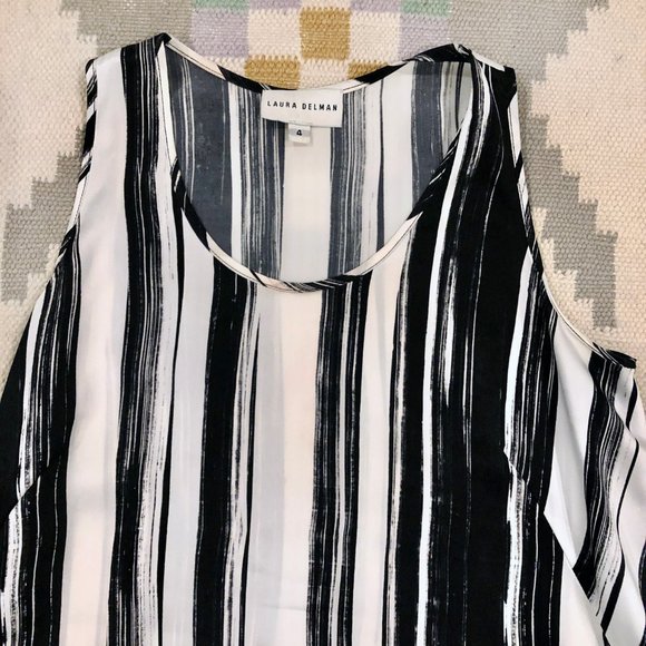 Laura Delman White & Black Striped Silk Tank sz 4 - Picture 5 of 8